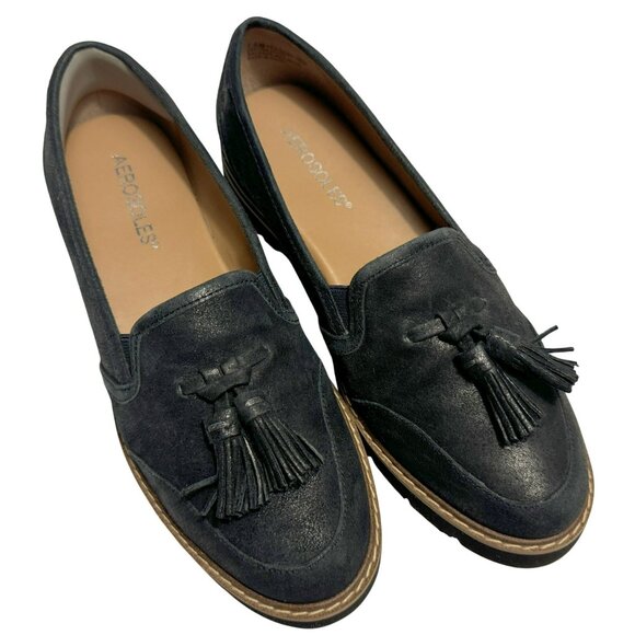 AEROSOLES Shoes - Aerosoles Women's Pen Name Moccasin Loafer Sz 7.5 Black/Ink Suede Slip-On Shoes
